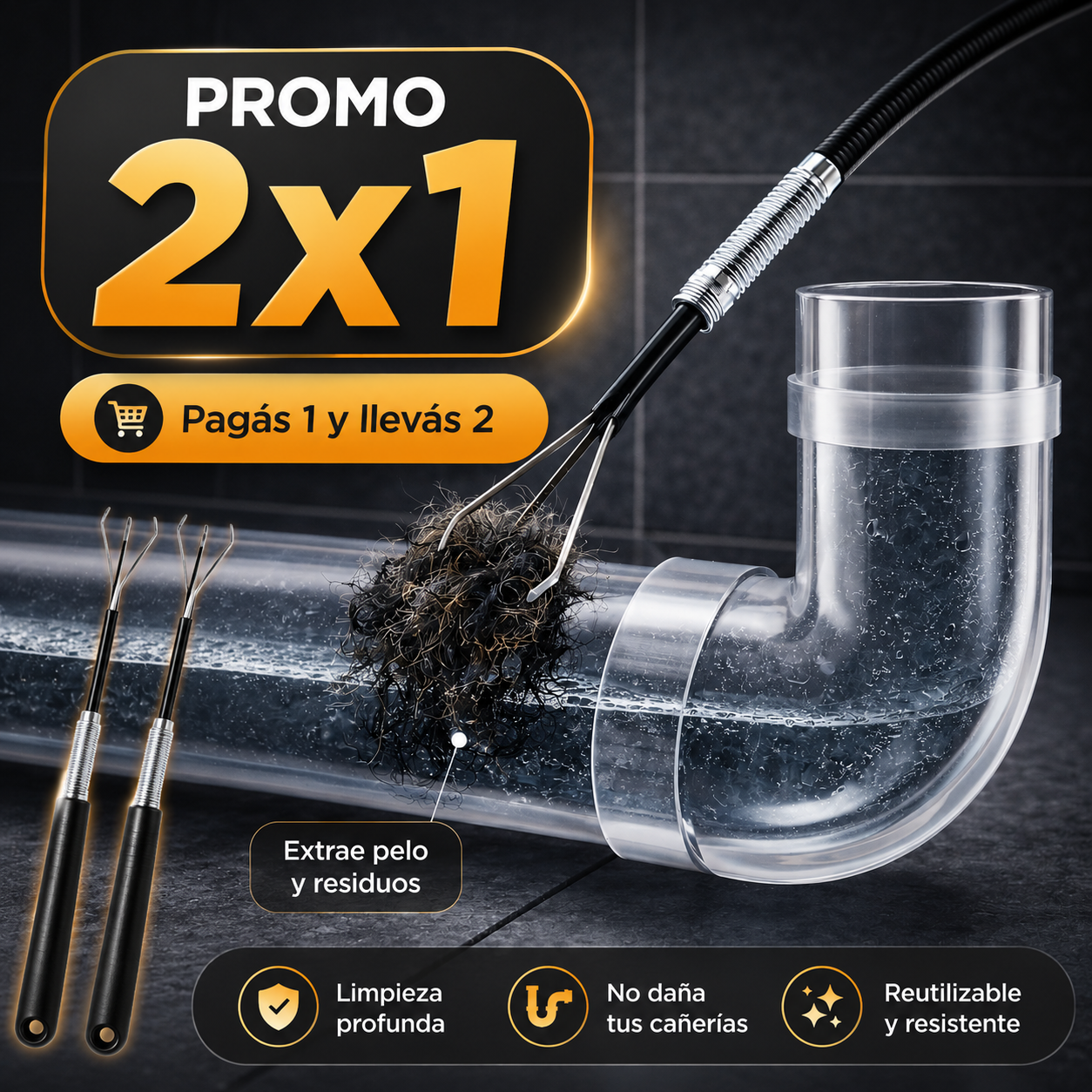Desag&uuml;e tapado con pelos y residuos